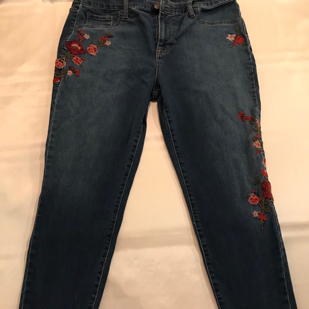 Mossimo flower embroidered jeans.